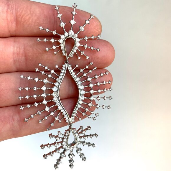 NEW~ Anthropologie Crystal Sunburst Silver Statement Earrings - Picture 6 of 10